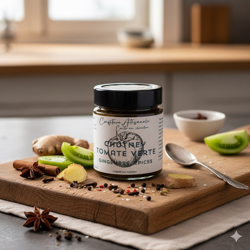 Chutney Tomate verte, gingembre, épices